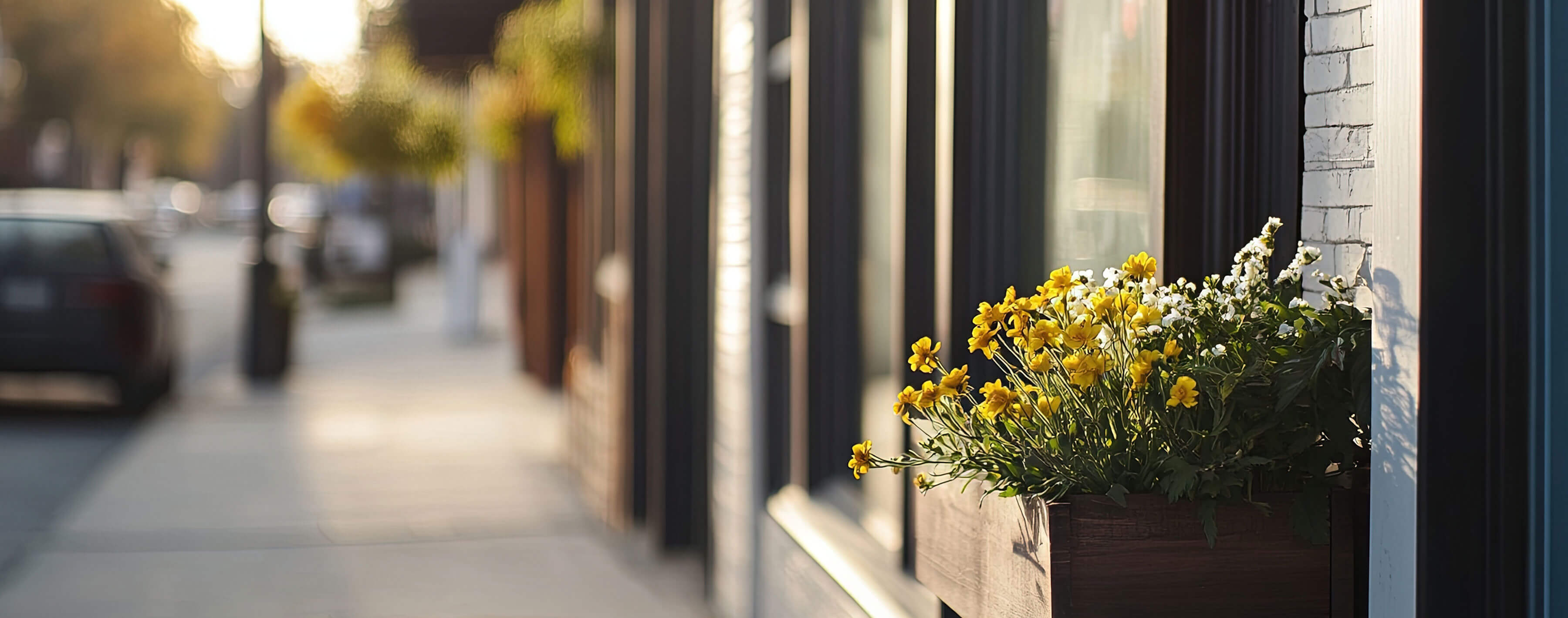 closeup photo of local small business exterior, modern, --no text ,people, signage, 