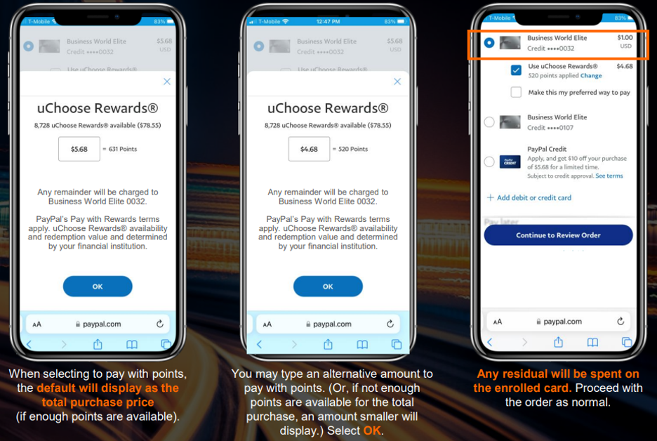 uChoose Rewards mobile screen examples