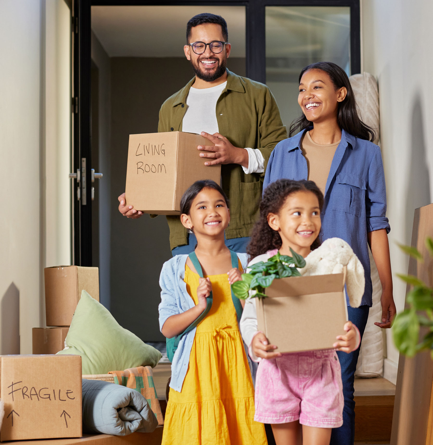 Family of color moving into new home.