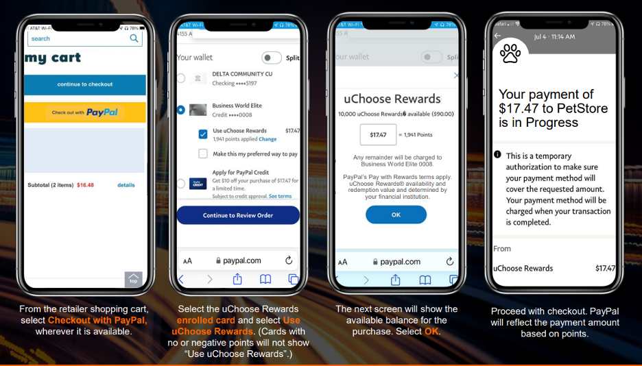 uChoose Rewards mobile screen examples